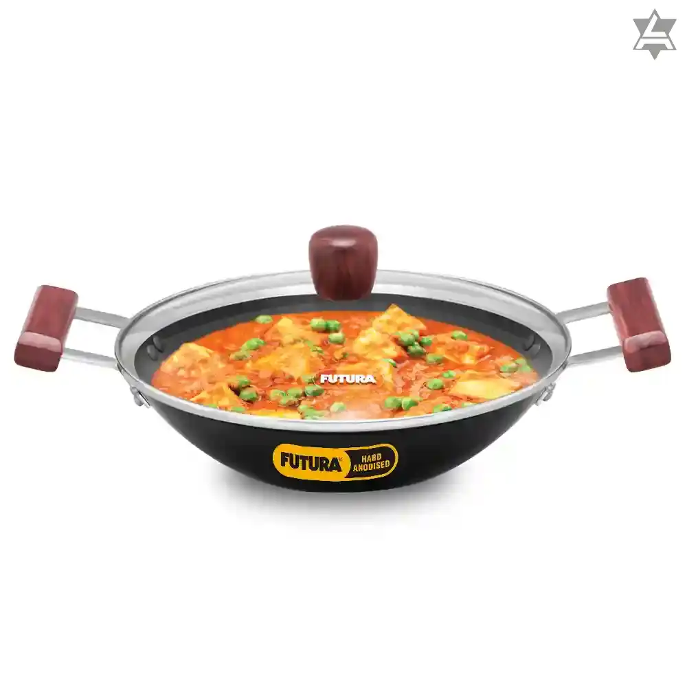 Hawkins Futura 2 Litre Deep Fry Pan, Hard Anodised Kadai, Flat Bottom Kadhai, Black (AD20) 